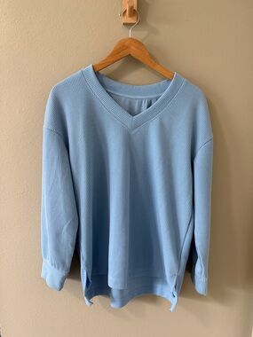 Light Blue V‑Neck Ribbed Women's Sweater